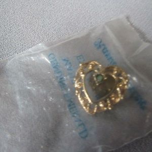 Harriet Carter Heart Brooch W/ Emerald Gold Plated